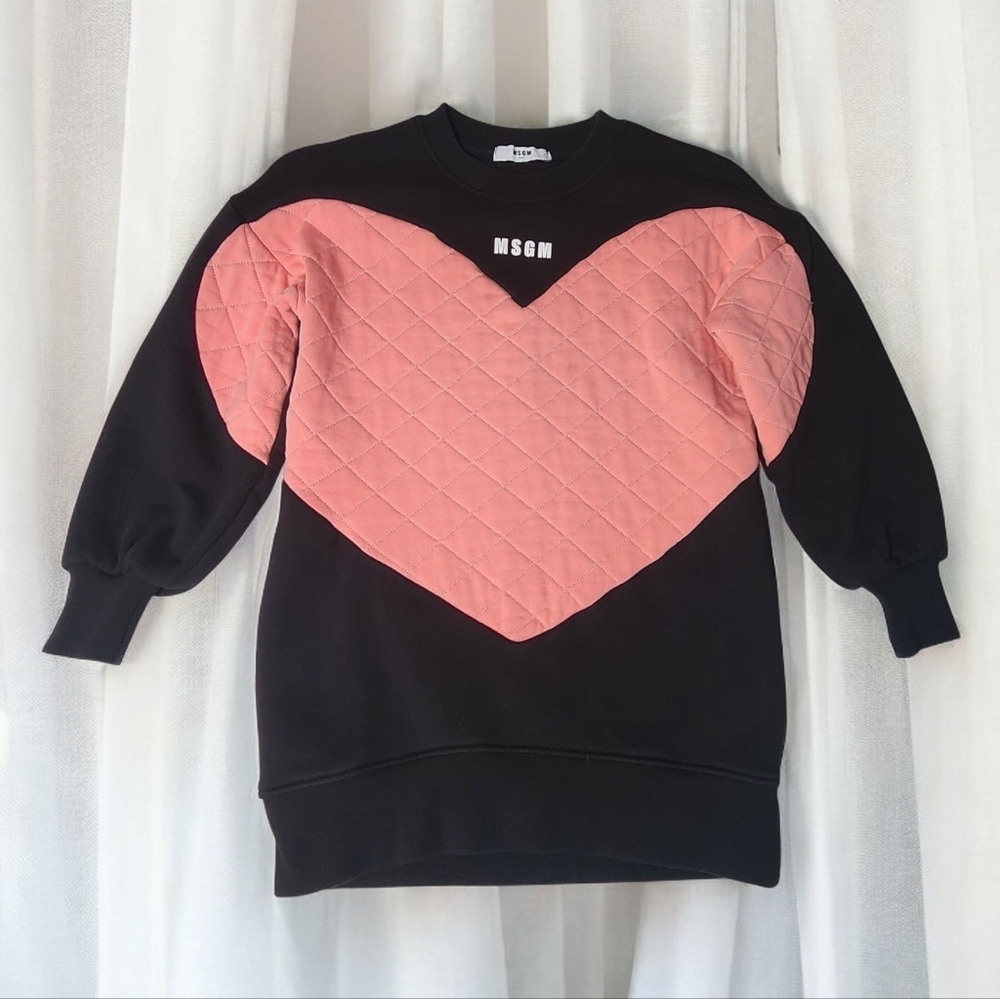 MSGM Black Sweatshirt with Quilted Pink Heart